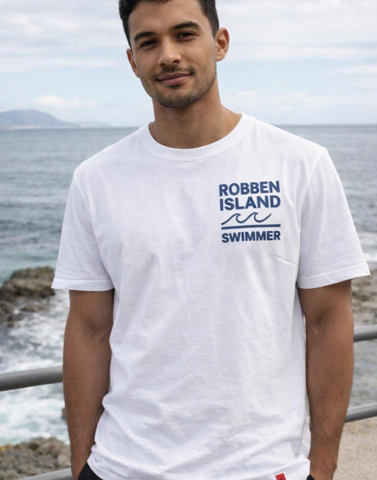 Robben Island Swimmer heavyweight cotton t-shirt. NOW IN STOCK!
